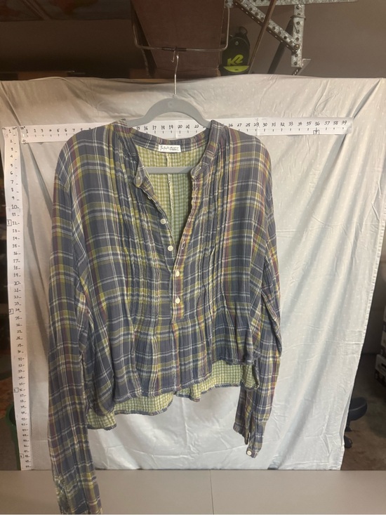Free People Tops - Free People Blue and Green Plaid Button-Front Blouse CP SHADES